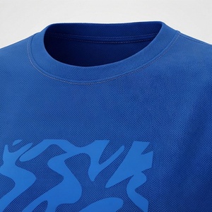 Conjunto de 2 Piezas de Punto Azul Unisex, Camiseta de Manga Corta con Cuello Redondo y Pantalones Cortos por Encima de la Rodilla, Estampado Geométrico, Casual, Primavera Verano - Product Image 4