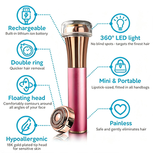 Rechargeable Facial Hair Remover big blade head 360-degree LED 18K gold plated Type C rose gold plated - Product Image 4