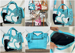 Sac fourre-tout pour femme en cuir Hairon fait main, motif cœur tendance avec clous métalliques, sac à bandoulière haut de gamme pour boutique - Collection March Expo - Product Image 3