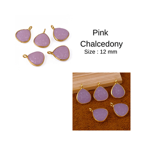 Wholesale Pink Chalcedony Heart Shape Pendant Natural Carved Gemstone with Gold Bezel Setting Plating Jewelry Making Charms - Product Image 4