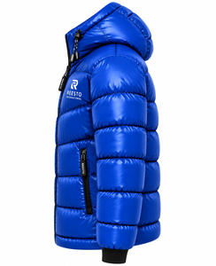 <b>Mens</b> Blue Hoodie shiny Puffer Jacket Windproof Winter streetwear running Coat customized logo <b>mens</b> puffer jacket wholesale - Product Image 4