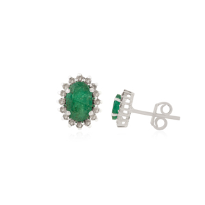 6X4 MM Oval Cut Genuine <b>Emerald</b> & Round Diamond Cluster <b>Stud</b> Earrings For Women Party Wear Fine Jewelry Accessories - Product Image 3