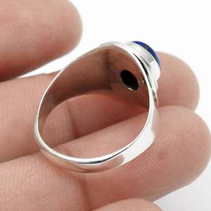 Natural <b>Lapis</b> <b>Lazuli</b> Gemstone Cocktail <b>Ring</b> Crafted From 925 Solid Sterling Silver Handmade Bohemian Jewelry At Wholesale Price - Product Image 4