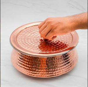 Copper Lagan for Cooking Enamel Interior (Kalai) Handcrafted Hammered & Asian Zen Design Dishwasher Safe - Product Image 2