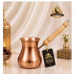 Cafetière turque peinte à la main avec couvercle et poignée en bois, motif floral, en cuivre, Cezve Ibrik, pour cuisinière - Product Image 3