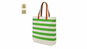 Sac fourre-tout de plage en toile de coton 220 GSM à rayures vertes 40x36.5x10 cm avec poignée, réutilisable, pour le voyage, le shopping, logo personnalisé, vente en gros, OEM, ODM, B2B - Product Image 2