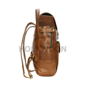 Brown Leather <b>Backpack</b> With Front Pocket New Style Multi-Functional Leather <b>Backpack</b> Bag Trending Outdoor Leather <b>Backpack</b> - Product Image 3