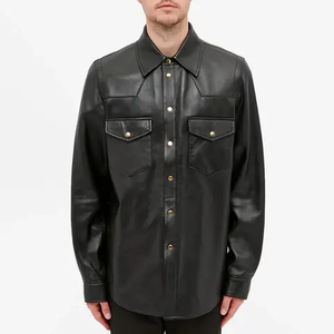 Camisas de Cuero Personalizadas al por Mayor para Hombre, Camisas de Manga Larga Hechas a Mano con Botones, de la Mejor Calidad - Product Image 4