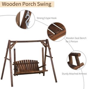 Dondolo da Giardino Tradizionale Rustico in Legno Massello Marrone da 6,5 Piedi per 2 Persone - Product Image 6