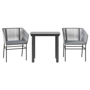 3-Piece Gray Poly <b>Rattan</b> Patio Dining Set with <b>Cushions</b> <b>Garden</b> Sets with Glass Top - Product Image 2