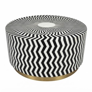 Tabouret en os incrusté de style unique en forme de sablier, table d'appoint géométrique de luxe, table d'appoint à motif rayé noir et blanc pour la maison - Product Image 5