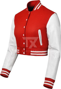 Women Girls Custom Cropped <b>Wool</b> Body Sheep Skin <b>Quilted</b> Varsity Jackets with Breathable Design - Product Image 5