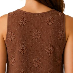 <b>Brown</b> Floral Embroidered Crop Tank Top Women Sleeveless Cotton Summer <b>Vest</b> Custom Logo Casual Fashion Streetwear Short Top Wear - Product Image 5