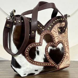 Bolso Bandolera de Cuero Vacuno de Alta Calidad, Estilo Occidental, Hecho a Mano, con Bolso de Mano a Juego, Juego de 2 Piezas - Product Image 5