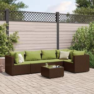 Ensemble de salon de jardin marron avec coussins verts - Product Image 1