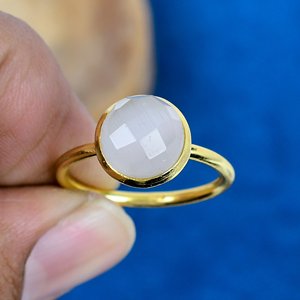 Handmade White Monalisa <b>Quartz</b> Round Shape Gemstone <b>Ring</b> 18k Gold Micron Over 295 Sterling Silver <b>Ring</b> - Product Image 2
