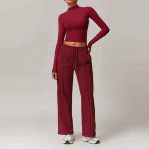 Ensemble de yoga en Spandex/Nylon pour femme – Tenue de sport confortable 2 pièces respirante avec leggings taille haute élastiques et brassière de sport - Product Image 4