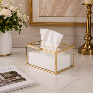 Vintage Glass Tissue <b>Box</b> Holder Antique Gold Metal Frame Decorative Tissue Case for Luxury Home Hotel Bedroom <b>Vanity</b> Décor - Product Image 3
