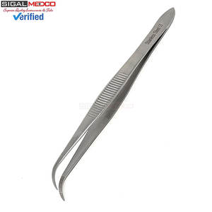 Pinzas Oftálmicas Iris Eye 4.5, Puntas Dentadas Semicurvas, Acero Inoxidable de Primera Calidad, Instrumento Quirúrgico Manual - Product Image 1