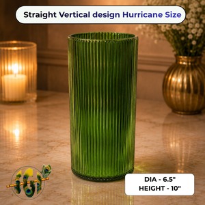 Handmade Straight Vertical Design Ribbed Colored Glass <b>Hurricane</b> Heat Resistant <b>Candle</b> Holder - Product Image 1