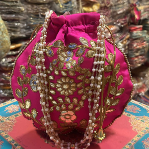Rajasthani Traditional Design Silk Gota Work Potli <b>Bags</b> Women High Quality Fashion Wedding Mehndi Favor Return Gifts Ramadan New - Product Image 1