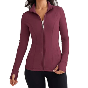 Lightweight Stretch Fabric <b>Women's</b> Gym <b>Jacket</b> Full Zip Sports Top Cropped fit Running Workout OEM Apparel Factory Private Label - Product Image 4