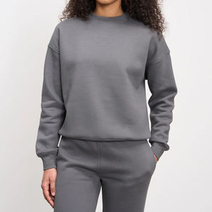 Women Crew Neck Lined Eco-Friendly Sweatshirt Solid Color Long Sleeve Knitted Cotton Pullover Autumn Casual <b>Top</b> - Product Image 1
