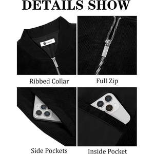 2025 Men's Corduroy Bomber <b>Jacket</b> <b>Lightweight</b> Zip-Up <b>Casual</b> Vintage Fall Varsity with Reversible Pockets XS Size Plain Dyed - Product Image 2