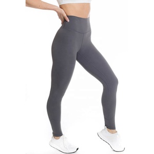 2026 Custom Quality Women's Solid High Waist <b>Flared</b> Leg Yoga <b>Leggings</b> Full Length Seamless Elastic Waist Gray Spandex Polyester6 - Product Image 2