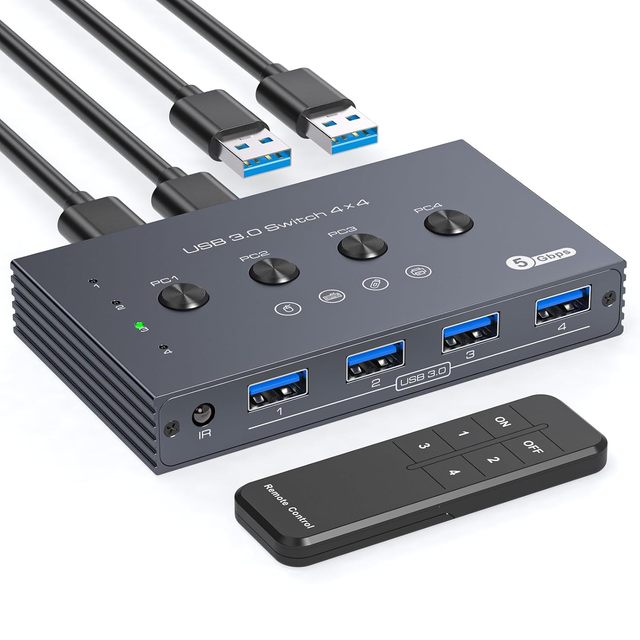 4x4 USB 3.0 Switch USB Switcher 4 Computers Share 4 USB for for PC, Mouse, Keyboard, Printer, Scanner