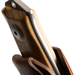 Cuchillos de Caza con Mango de Madera Natural Color Miel, Hoja Fija Gris y Funda de Cuero Marrón para Campismo, Senderismo y Viajes al Aire Libre - Product Image 4