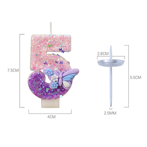 Purple Glitter Number <b>Candles</b> 0-9 Set with Butterfly Flowers for Birthday Cake Creative Decorative <b>Toppers</b> - Product Image 1
