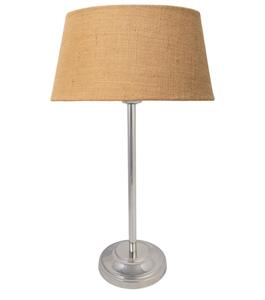 Modern Table Lamp With Beige Fabric Drum Shade Stainless Steel Base Warm White <b>Light</b> For Bedroom Decorative <b>Lighting</b> - Product Image 2