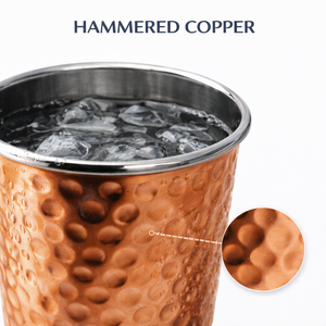 Verre à boire rétro à double paroi en acier cuivré martelé |   Gobelet isotherme en acier inoxydable |   Jus traditionnel indien - Product Image 2