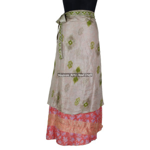 Falda Larga Cruzada Reversible de 2 Capas, Falda de Diseñador para Mujer, Estilo Vintage, Sari de Seda, Falda Cruzada Larga de 2 Capas Mágicas - Product Image 4