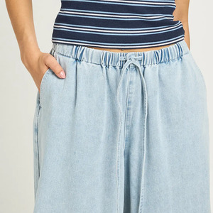 Cotton Casual Full Length Loose Fit Denim Pants High Waist Wide Leg Plus Size <b>Women's</b> <b>Jeans</b> Light Blue Stonewashed Denim Pants - Product Image 6