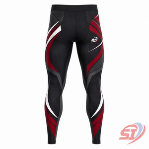 Collants de compression pour hommes, imprimés sur mesure, longueur intégrale, pour la gym, la course et le sport, séchage rapide, OEM ODM Crimson Orbit Strata - Product Image 2