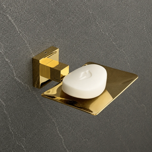 Porte-savon mural moderne de luxe GLOSSY TOUCH ART, en métal brossé doré, forme hexagonale avec trous de drainage - Product Image 6