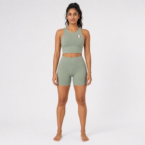 High Quality <b>Women</b> Sports Bra And <b>Shorts</b> <b>Set</b> Custom Logo Breathable Stretch Fitness Gym Workout Activewear <b>Set</b> Wholesale OEM - Product Image 1