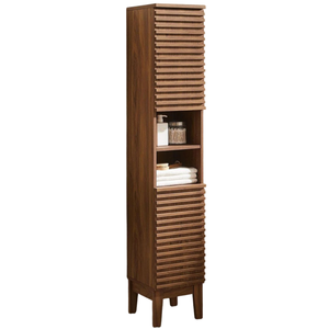 Mid Century Teak Wood <b>Tall</b> <b>Storage</b> Tower with Horizontal Slatted Doors - Product Image 2