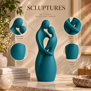 Sculpture Moderne Abstraite de Couple, Figurine Teal Décorative, Statue pour Table de Salon, Décoration d'Intérieur, Cadeau |   Design à finition lisse - Product Image 5