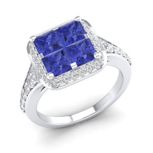 Anillo REYES de Lujo en Plata de Ley 925 con Zafiro Azul de Corte Princesa de 1.56 Quilates y Claridad VVS con Moissanita - Product Image 2