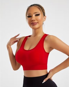 Scoop Neck <b>Compression</b> Fitness Bralette | Seamless Knit Activewear Crop <b>Top</b> | Ladies Padded Running Yoga Sportswear Tank - Product Image 1