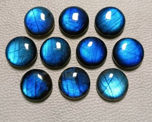 Cabujón Redondo de Labradorita Azul Fuego Natural de Alta Calidad, 12mm, Lote de Gemas Sueltas con Reverso Plano para Fabricación de Joyas - Product Image 1