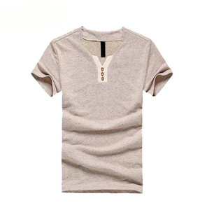 Chemise décontractée pour homme en coton et fibre de bambou, col en V, manches courtes, gris, tissu popeline respirant, imprimé numérique, point ouvert, été - Product Image 1