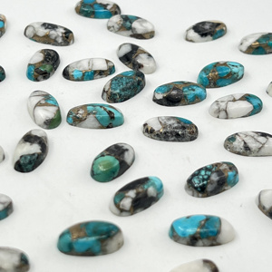 Cabochons plats en turquoise naturelle, pierres précieuses en vrac, bleu, noir, blanc, ovales, pour la fabrication de bijoux - Product Image 5