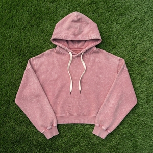 เสื้อฮู้ดครอปสีชมพูฟอกย้อมสไตล์โอเวอร์ไซส์สำหรับผู้หญิง ผ้าฟลีซ สวมใส่สบายๆ สไตล์สตรีทแวร์ - Product Image 4