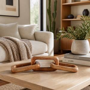 Escultura Rústica Hecha a Mano de Cadena de Eslabones de Madera con Tachuelas Negras, Adorno Decorativo de Mesa para Comedor - Product Image 5