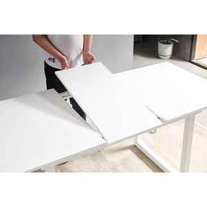 Modern 70.86 W X 31.5 <b>D</b> Square Extendable Dining <b>Table</b> with White Color Metal Leg Space Saving for Kitchen & Living Room - Product Image 3