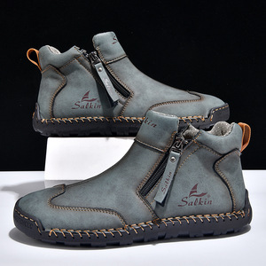 Nouvelles bottines Martin grande taille pour hommes, design à fermeture éclair, chaussures décontractées d'extérieur, bottes plates cousues à la main - Product Image 4